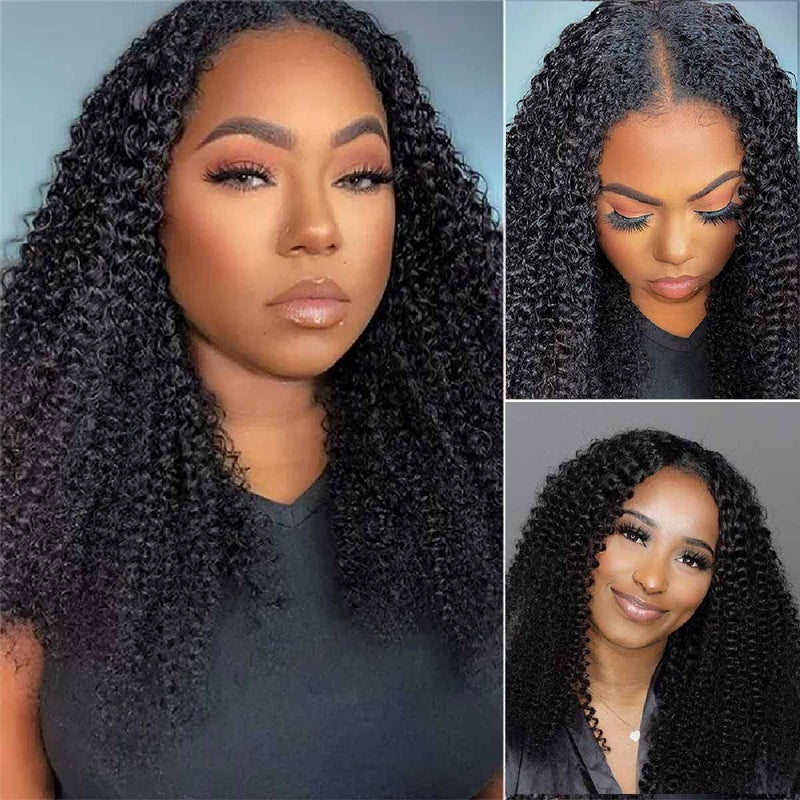 Domiso 24 Inch Curly V Part Wig Human Hair No Leave Out Thin Part Wig Glueless Wigs Human Hair Pre Plucked U part Wig Beginner Friendly No Sew in No Glue 180 Density